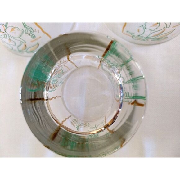 MCM Rocks Lowball Glasses Spices Green & Gold Vintage‎ Barware Set of 3 - Picture 13 of 16
